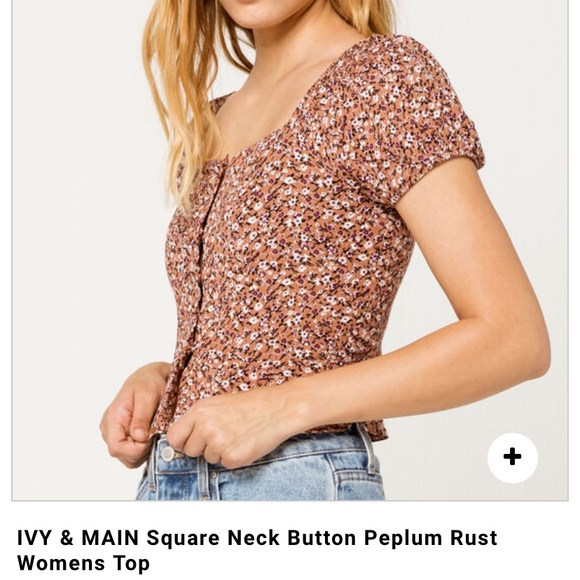 IVY & MAIN Square Neck Button Peplum Rust Top - Picture 1 of 5